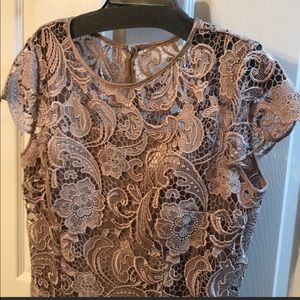 Latte colored lace cocktail dress